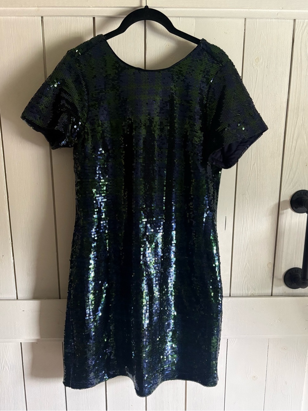 crown & ivy Navy and Green Sequin Short Sleeve Dress